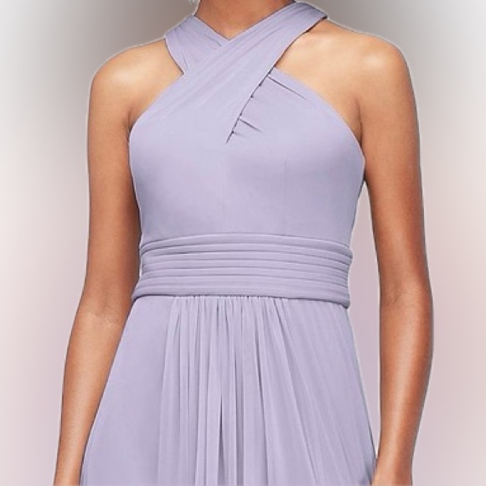 NWT DAVID’S BRIDAL size 2 CRISS-CROSS HIGH-NECK LILAC DRESS